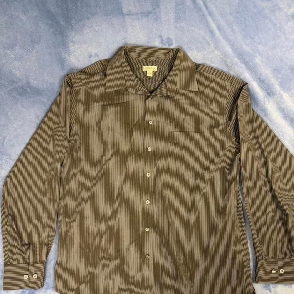 Merona brown striped‎ button up shirt men Size L